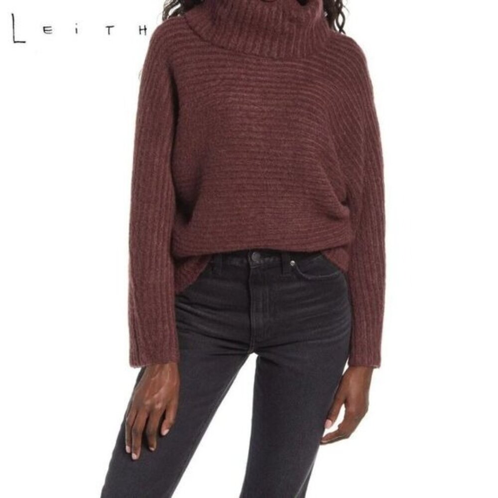 Leith Dolman Soft Ribbed Knit‎ Turtleneck Burgundy Sweater NWT
